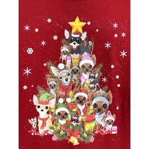 Womens XL Red Christmas Tree Tee T-Shirt Chihuahua Dog Print Holiday Novelty Fun